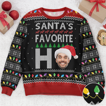 Santa's Favorite Ho Custom Face Funny For Family - Personalized Photo Ugly Sweater