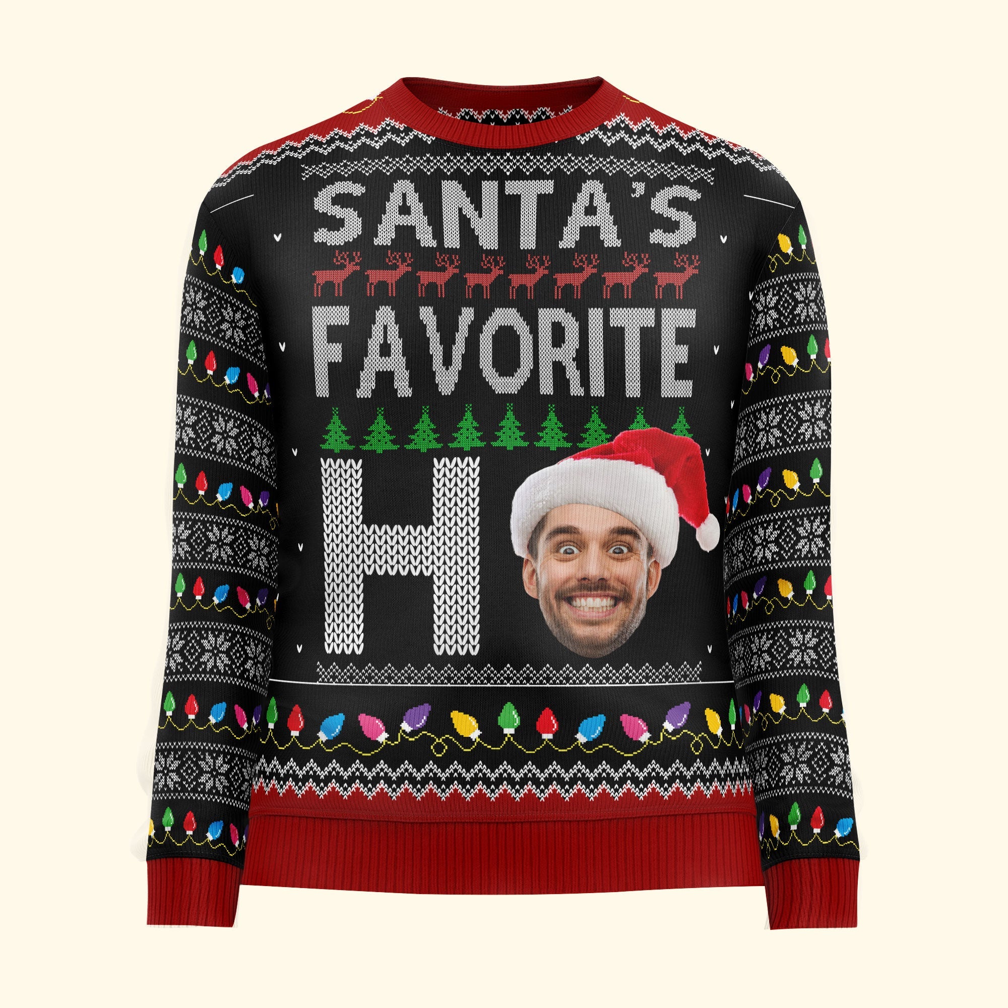 Santa's Favorite Ho Custom Face Funny For Family - Personalized Photo Ugly Sweater