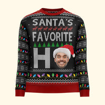 Santa's Favorite Ho Custom Face Funny For Family - Personalized Photo Ugly Sweater