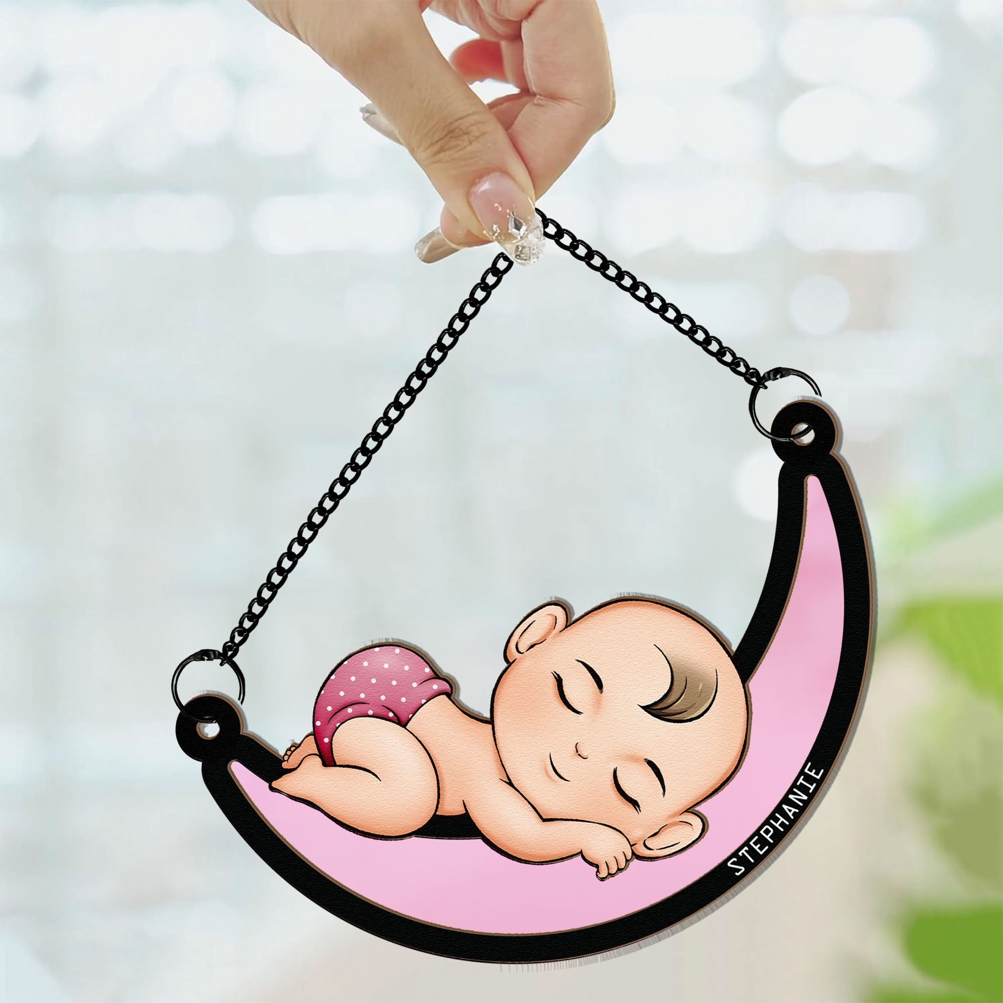 Baby Sleeping On The Moon - Personalized Window Hanging Suncatcher Ornament