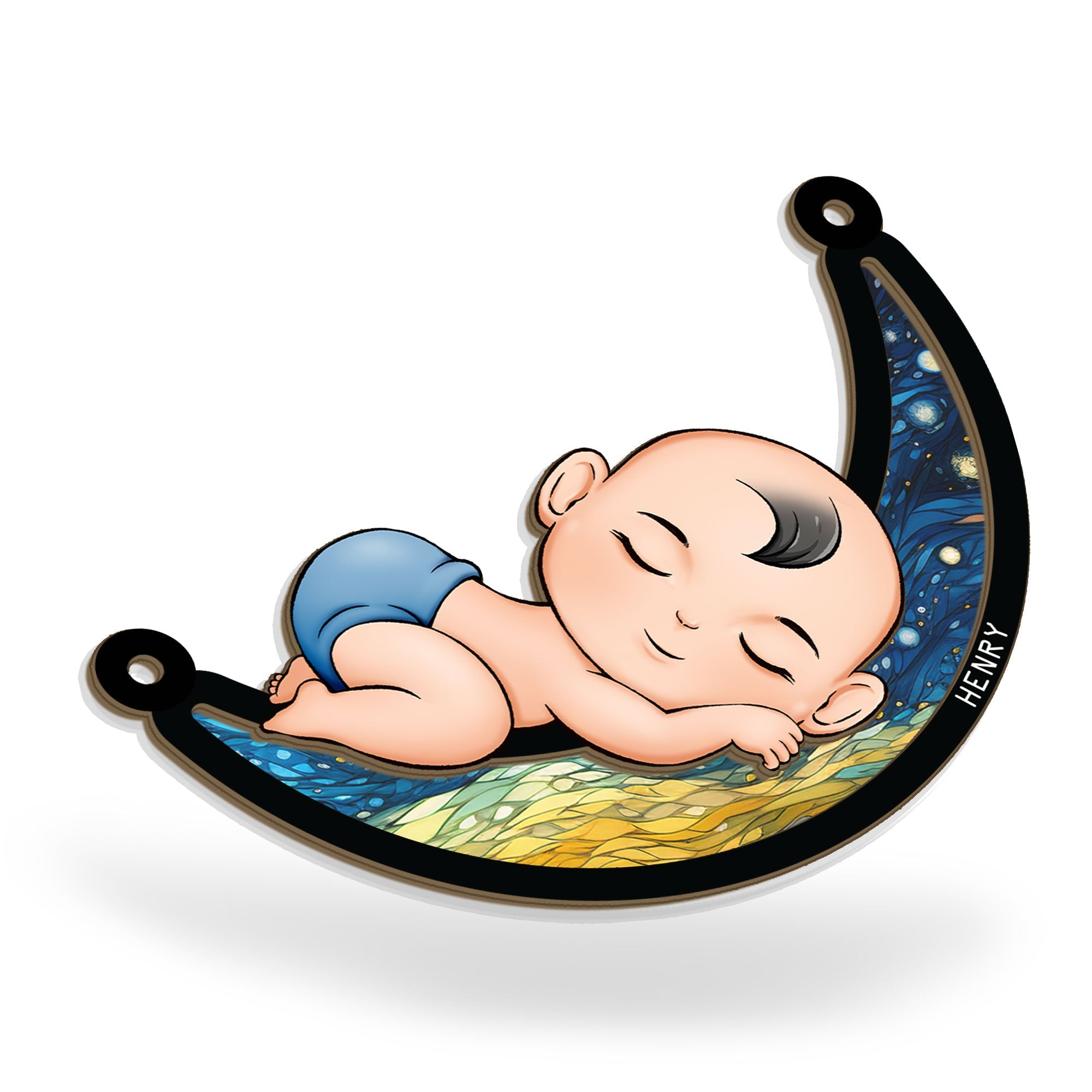 Baby Sleeping On The Moon - Personalized Window Hanging Suncatcher Ornament