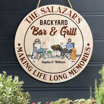 Backyard Bar & Grill - Personalized Round Wood Sign