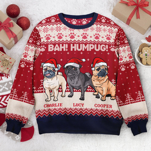 Bah Hum Pug Dog Lovers - Personalized Ugly Sweater