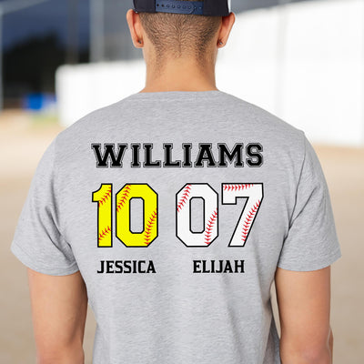 Baseball & Softball Numbers Family - Personalized Back Printed Shirt