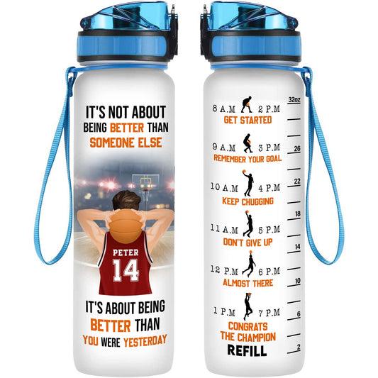 Basketball Inspiration - Personalized Water Bottle With Time Marker - Birthday, Motivation Gift For Basketball Players, Friends, Coach, Teammate