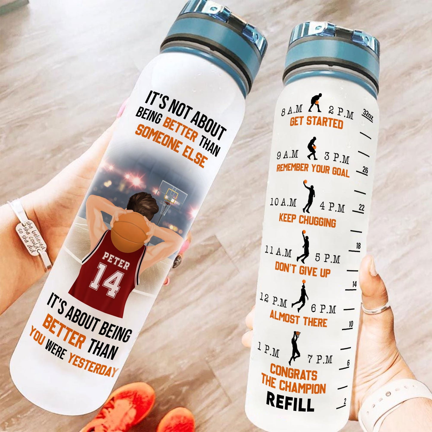 Basketball Inspiration - Personalized Water Bottle With Time Marker - Birthday, Motivation Gift For Basketball Players, Friends, Coach, Teammate