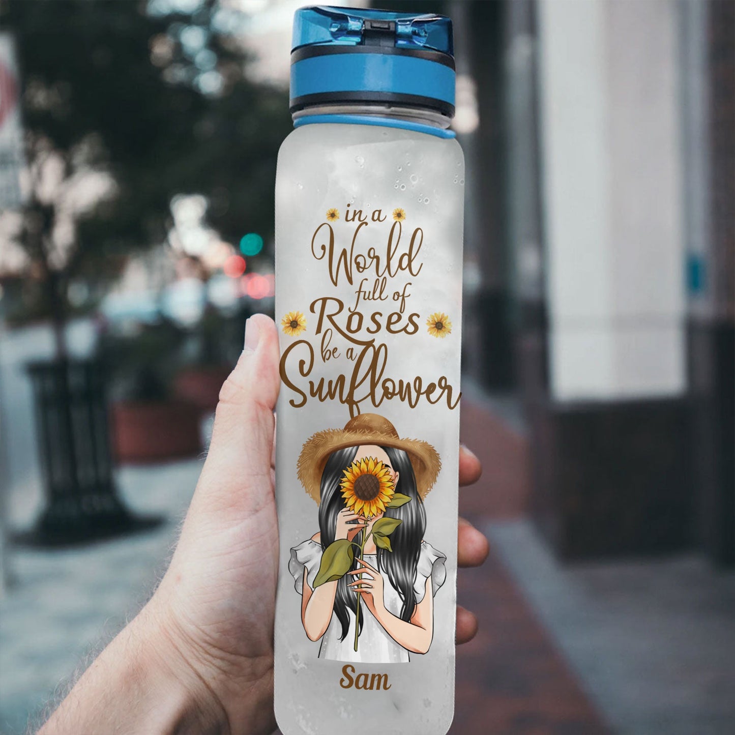 Be A Sunflower Cause You Are Awesome - Personalized Water Tracker Bottle - Birthday, Motivational Gift For Her, Girls, Sunflowers Girl, Positive Gift