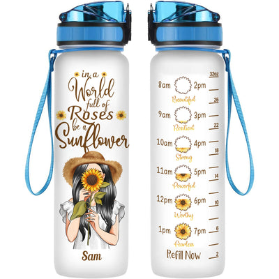 Be A Sunflower Cause You Are Awesome - Personalized Water Tracker Bottle