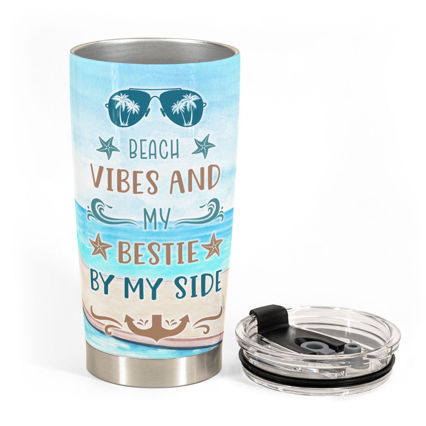 Beach Vibes Bestie By My Side - Personalized Tumbler Cup - Gift For Friends