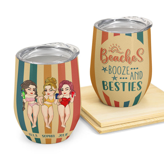 Beaches Booze & Besties - Personalized Wine Tumbler