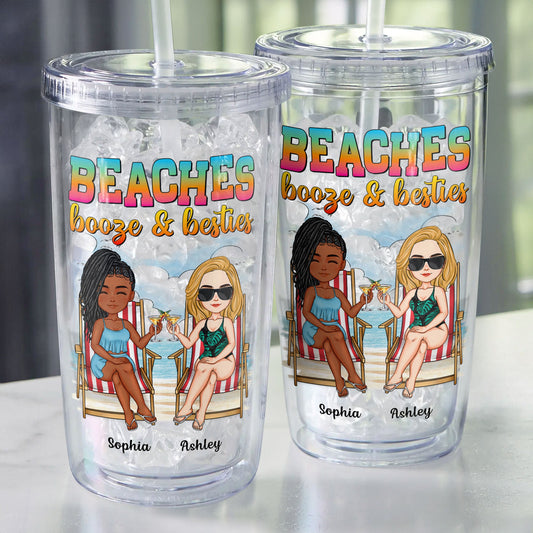 Beaches Booze & Besties - Personalized Acrylic Tumbler With Straw