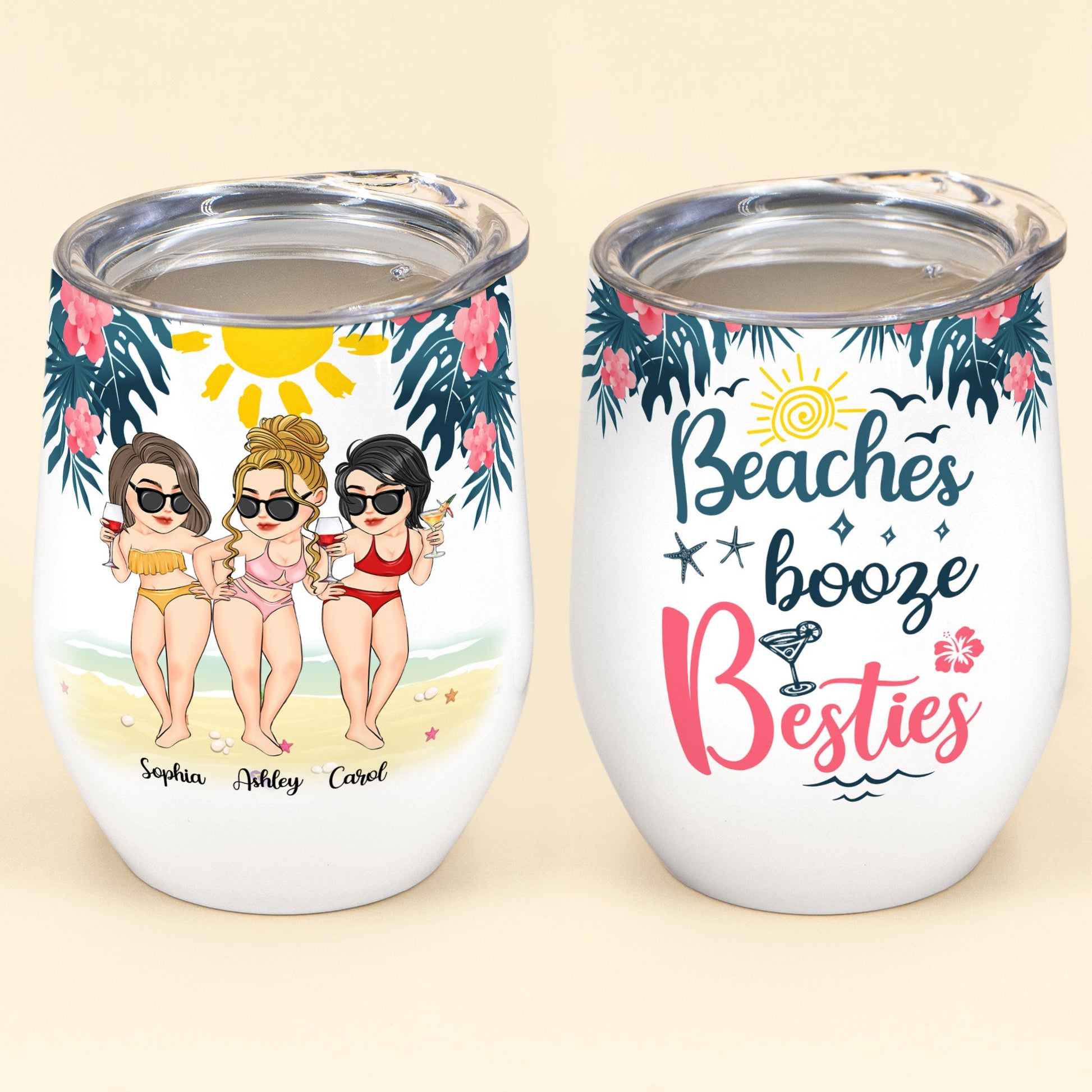 Beaches Booze & Besties Plastic Tumblers