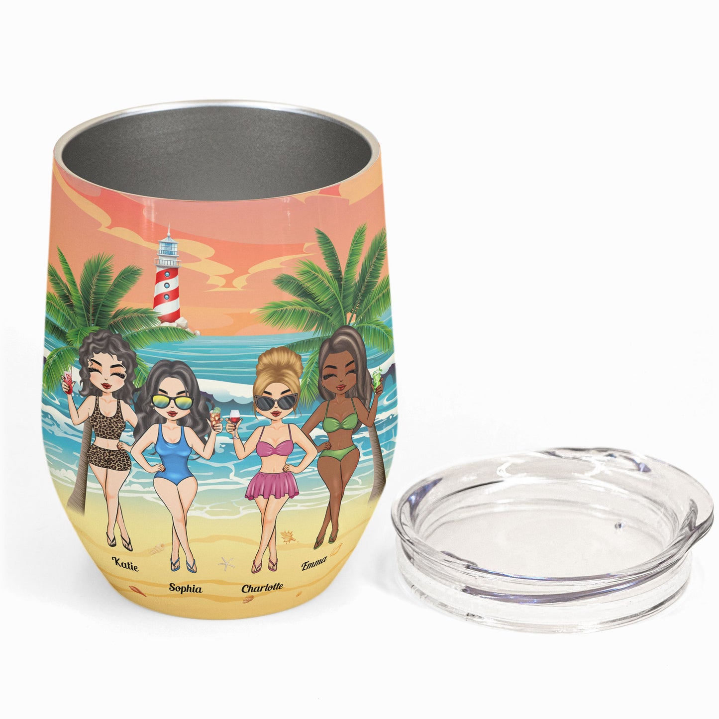 Beaches Squad - Personalized Wine Tumbler - Birthday, Summer Gift For Friends, Girl Squad, Swimming Squad