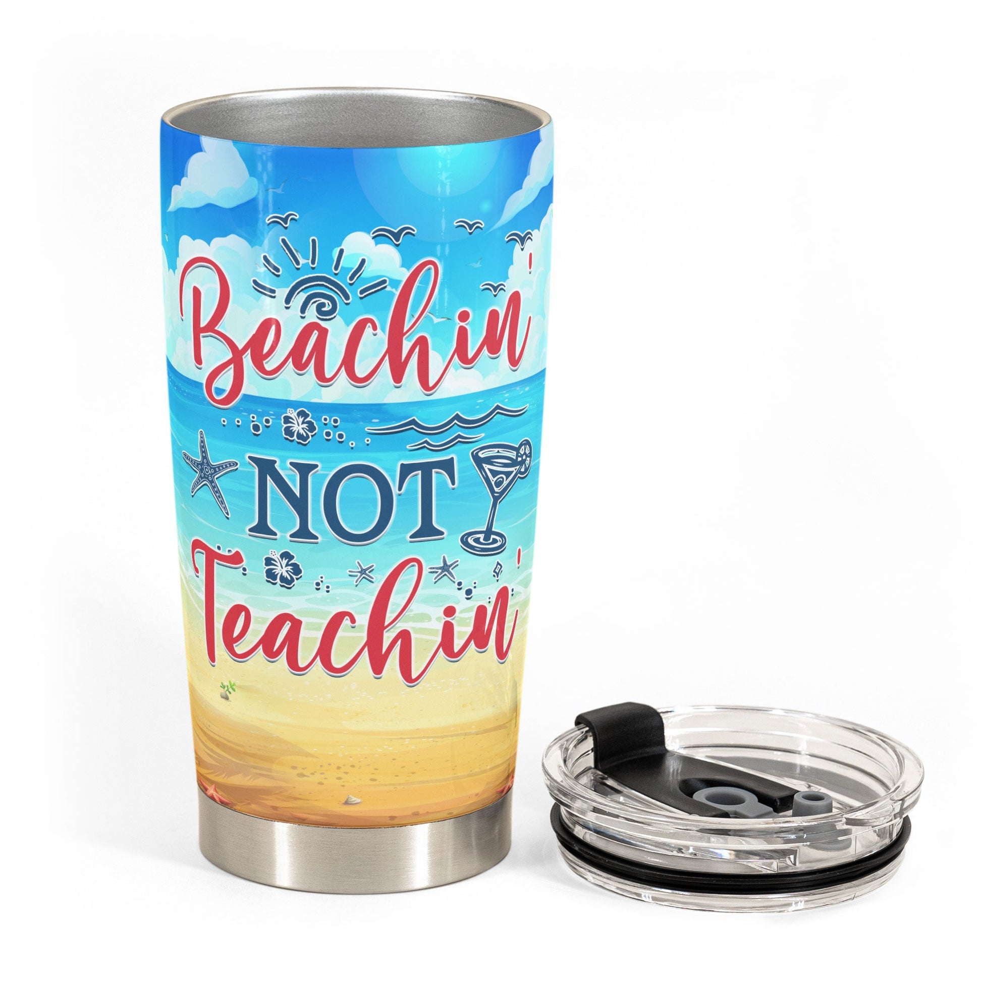 Beachin' Not Teachin - Engraved Wine Tumbler – Script and Grain