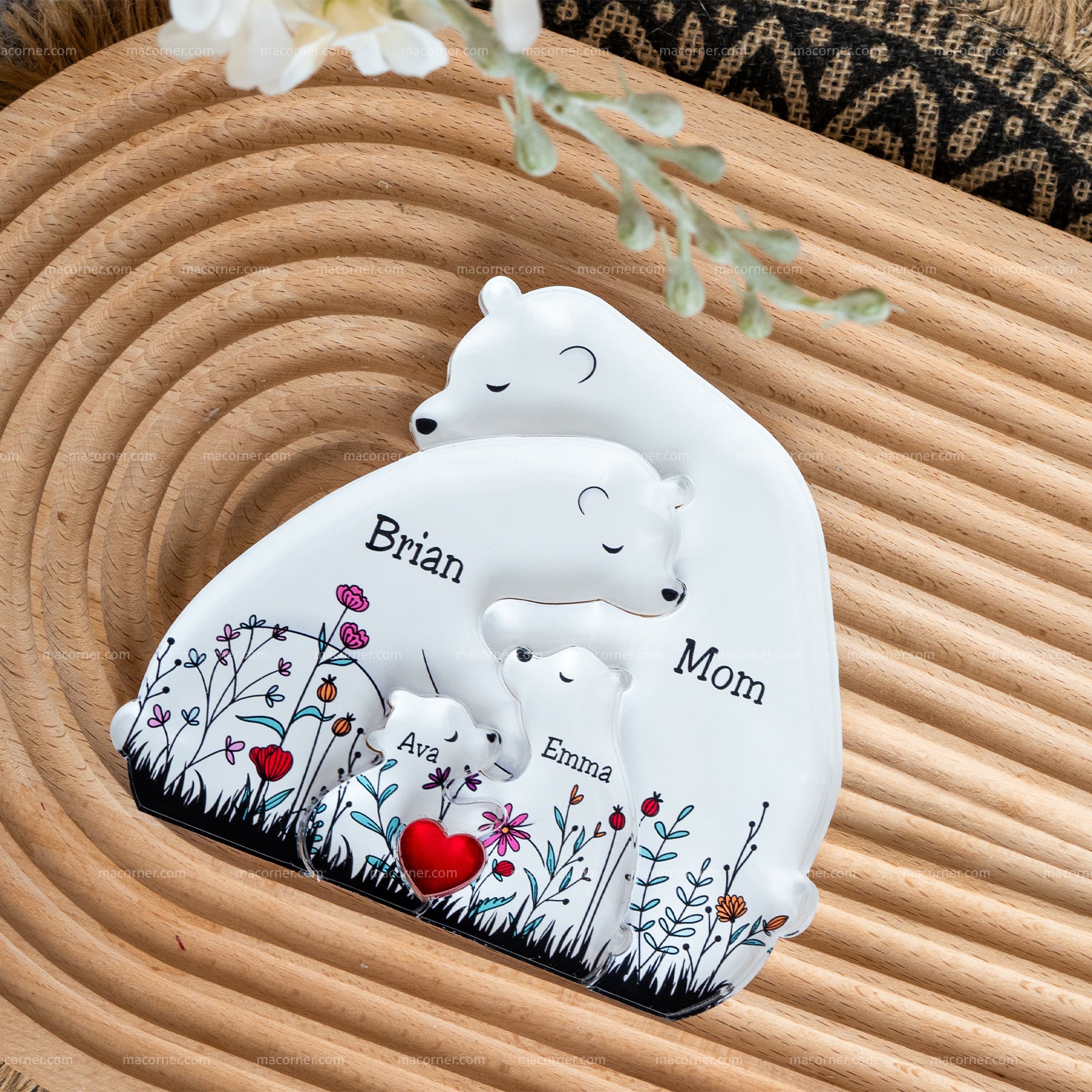 Hugging Bear Family Floral Version - Acrylic Bear Family Puzzle