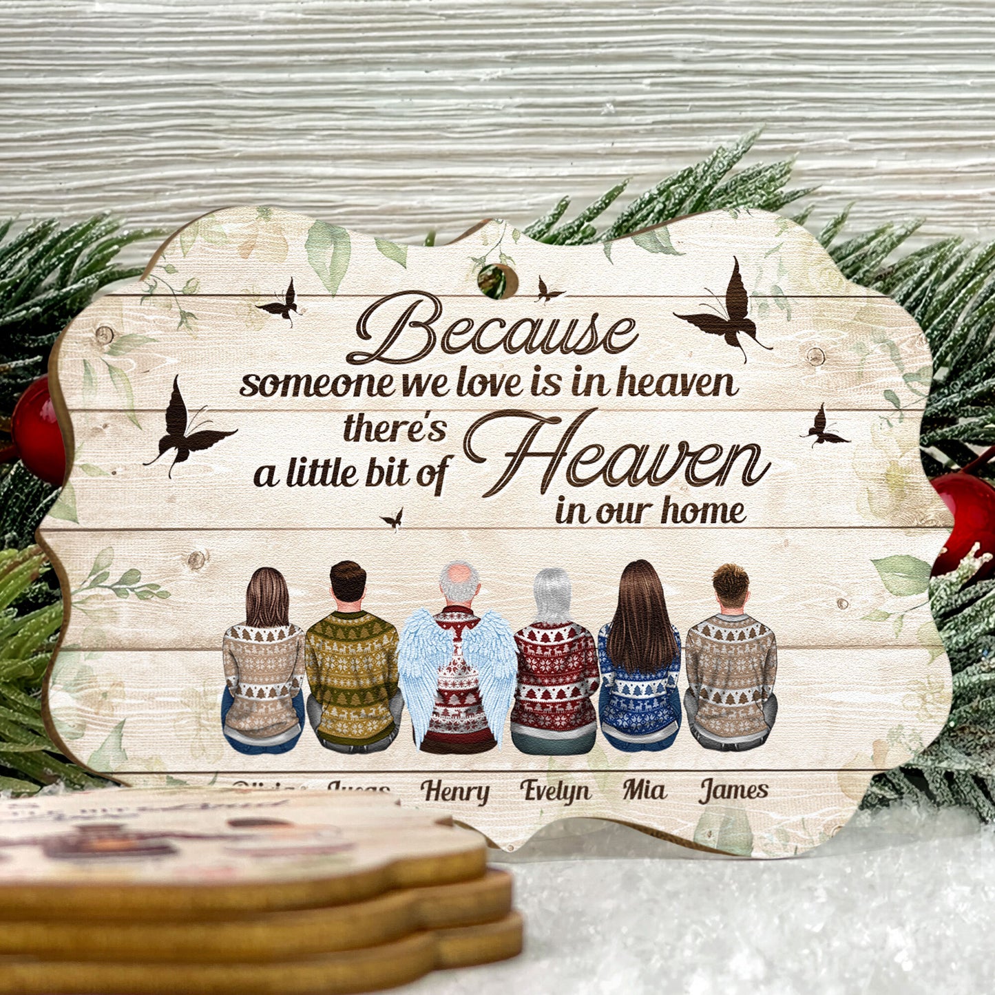 Because Someone We Love Is In Heaven - Personalized Aluminum Ornament - Christmas Gift Memorial Ornament For Family - Ugly Christmas Sweater Sitting