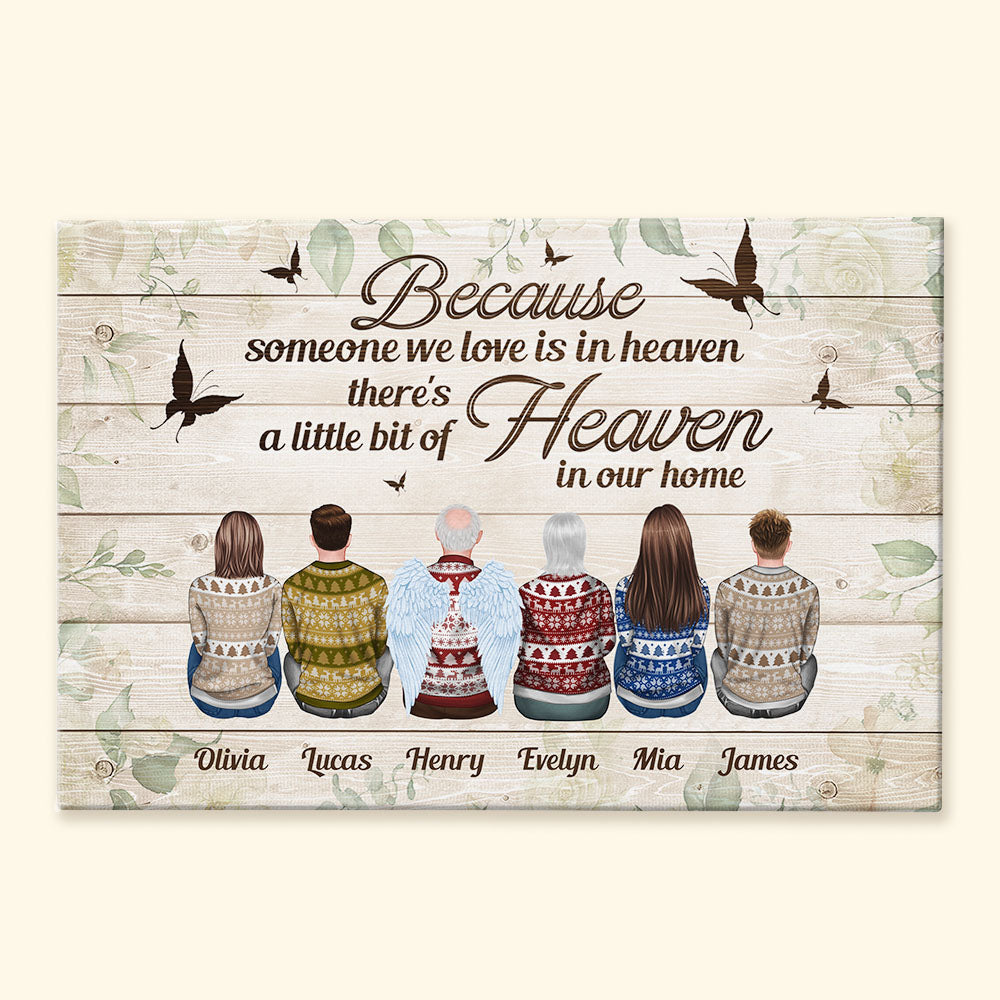 Because Someone We Love Is In Heaven - Personalized Canvas - Memorial Gift For Family Members - Ugly Christmas Sweater Sitting