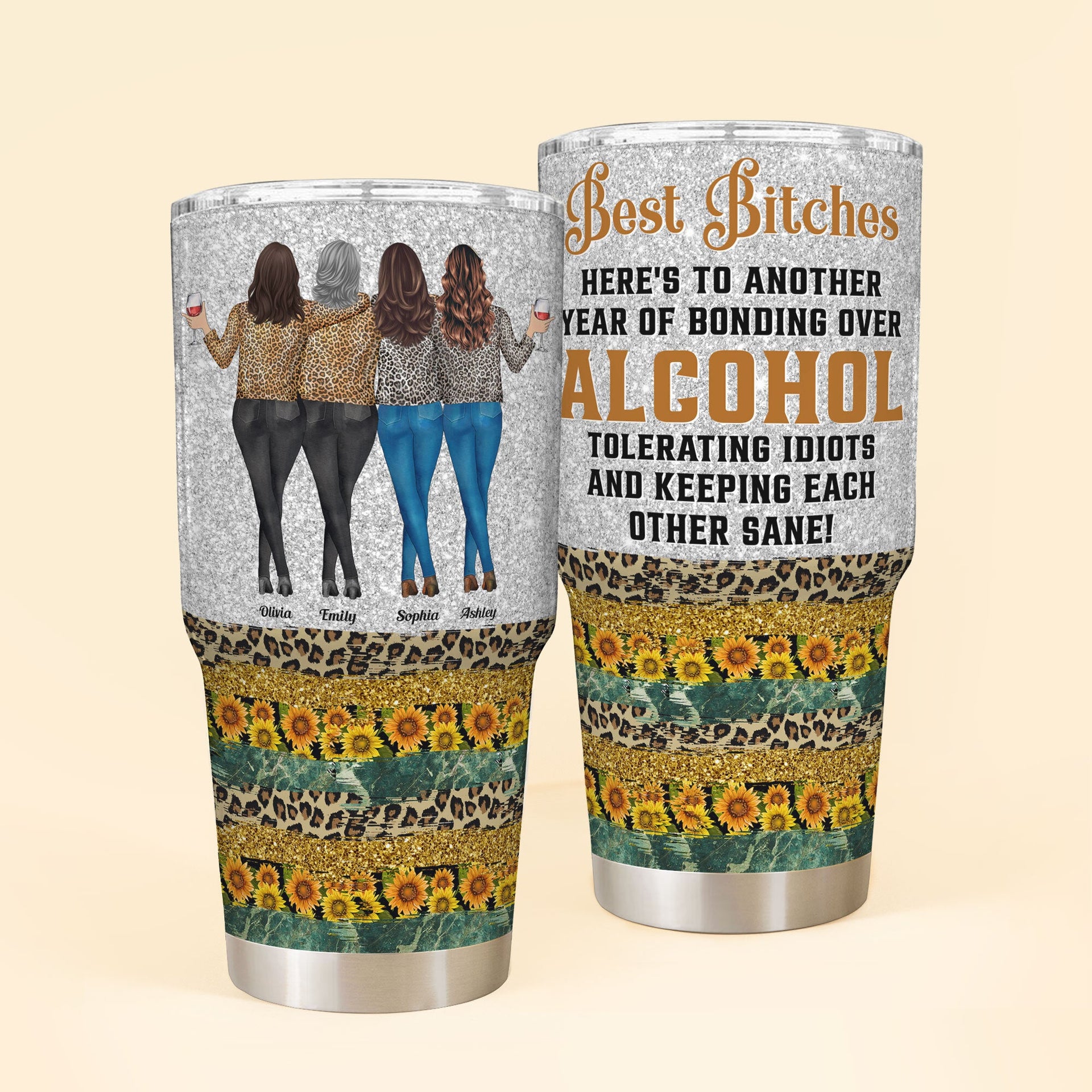 besties tumbler, best bitches tumbler, bonding over alcohol tumbler, best  friend coffee cup, best friend gift, best friends leopard tumbler