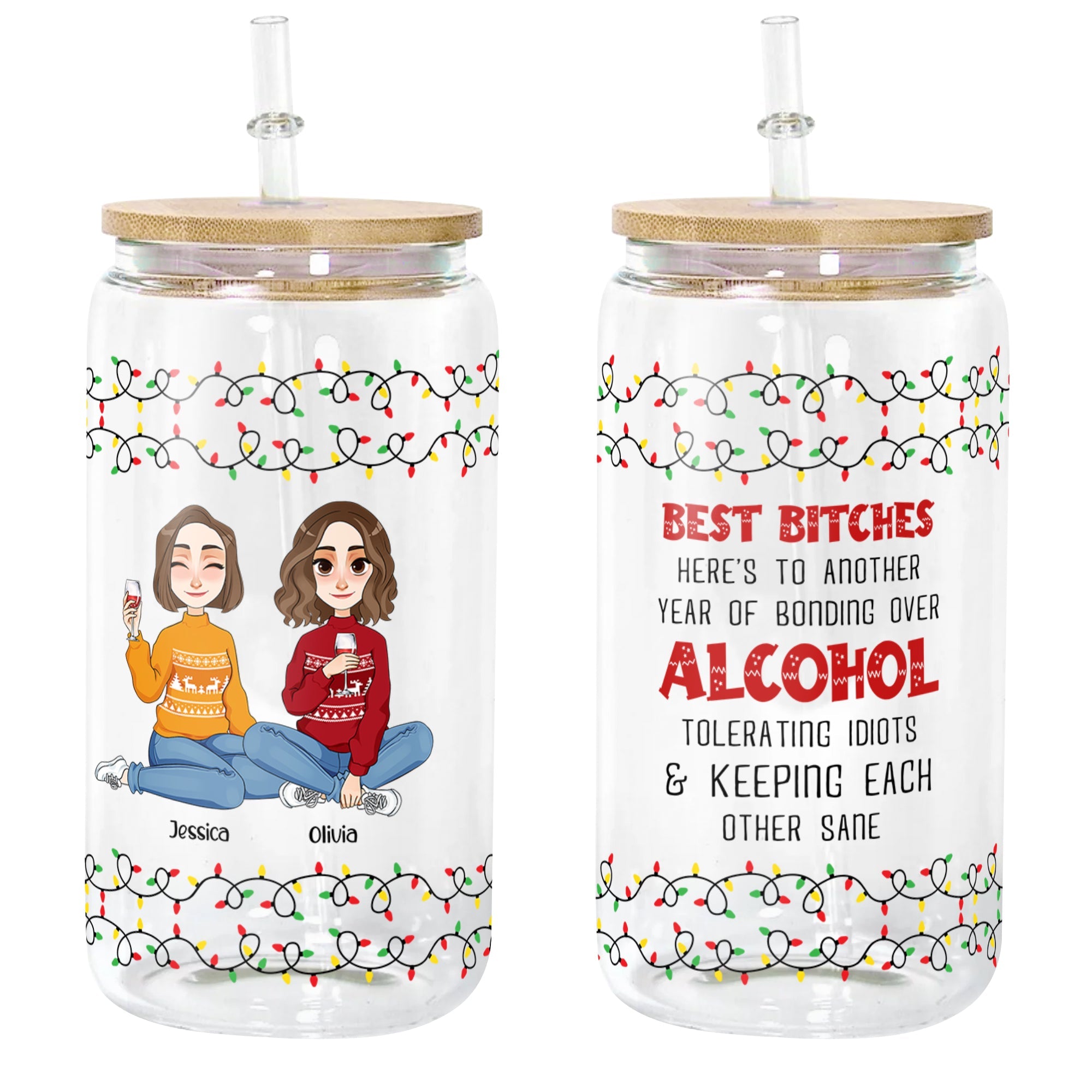 Best Bitches, Alcohol Tolerating, Bonding Over - Personalized Clear Glass Cup