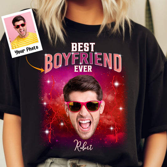 Best Boyfriend Ever Custom Funny Face Bootleg Tee - Personalized Photo Shirt