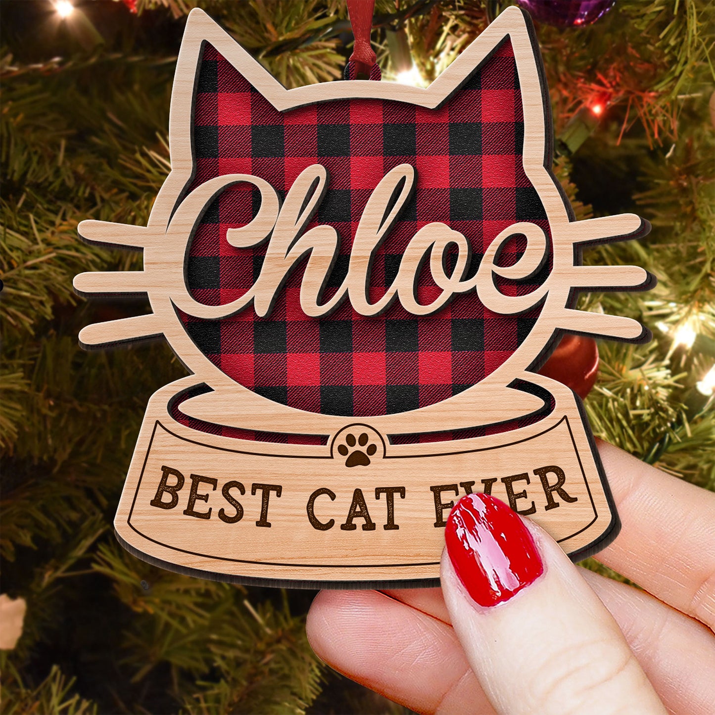 Best Cat Ever - Personalized 2-Layered Wooden Ornament - Christmas Gift Memorial Ornament For Cat Owners, Cat Lovers