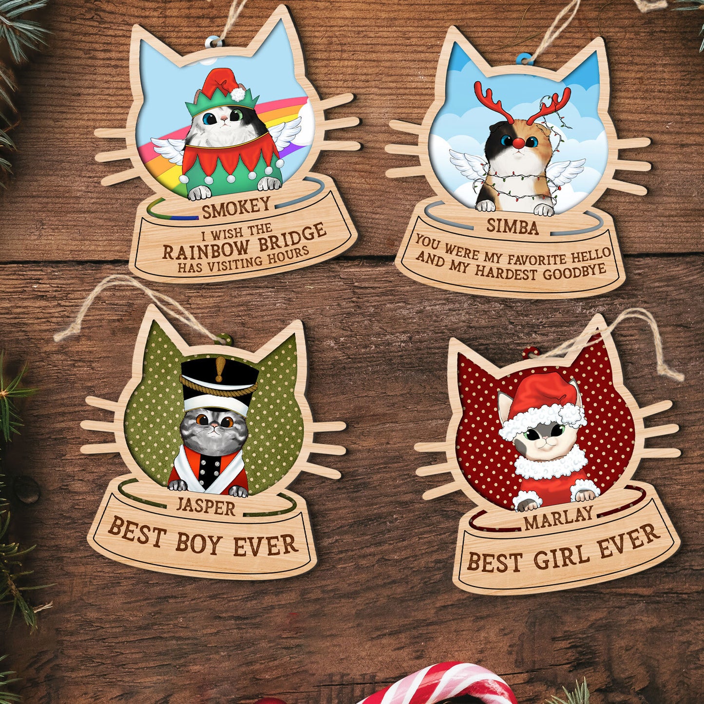 Best Cat Ever - Personalized Wooden Ornament - Christmas Gift For Cat Owners, Cat Lovers Memorial - Peeking Cat
