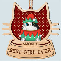 Best Cat Ever - Personalized Wooden Ornament - Christmas Gift For Cat Owners, Cat Lovers Memorial - Peeking Cat