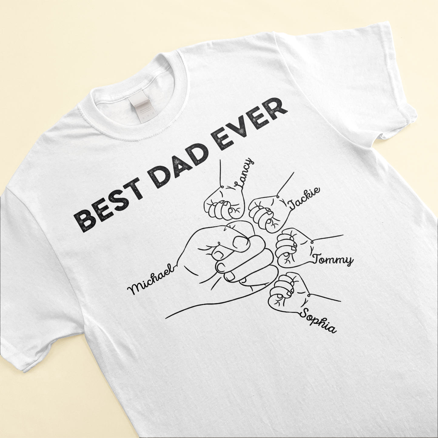 Best Dad Ever Hands Line Art - Personalized Shirt - Birthday Funny Gift For Grandpa, Papa, Daddy - From Wife, Daughters, Sons, Grandchildren