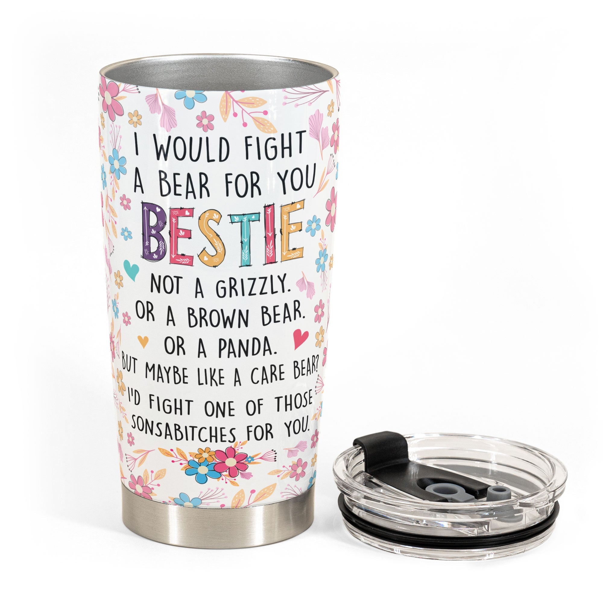 Best Friend Forever I'd Fight A Bear For You - Personalized Tumbler Cup -  Funny Birthday Friendship Gifts For Besties, BFF, Best Friends, Soul Sisters