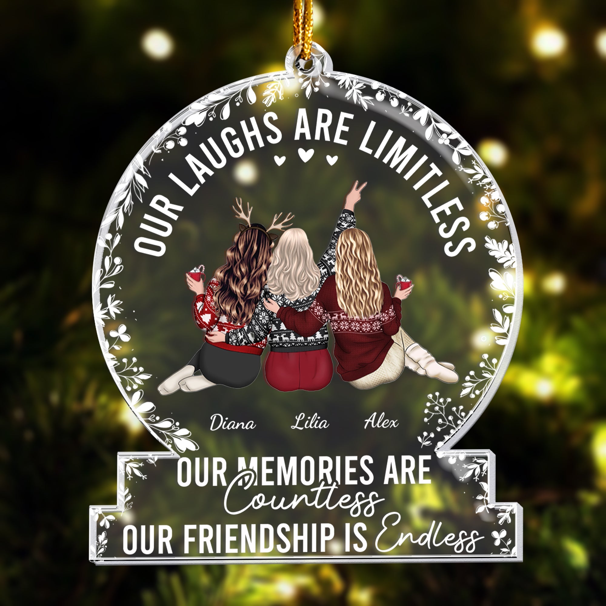 Our laughs are limitless, Our memories are countless, Our friendship is endless - Personalized Friends Ornament - Christmas Gift For Friend