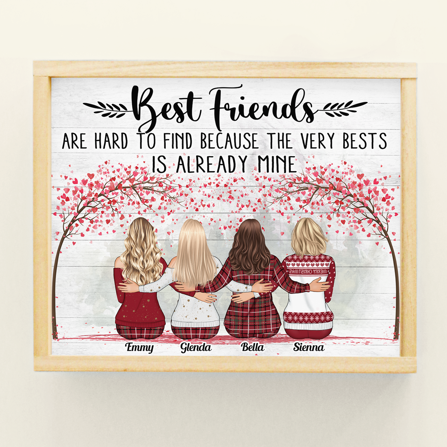 Best Friends Are Hard To Find The Bests Are Already Mine Pink Tree - Personalized Poster - Christmas Gift For Friends, Besties - Family Hugging