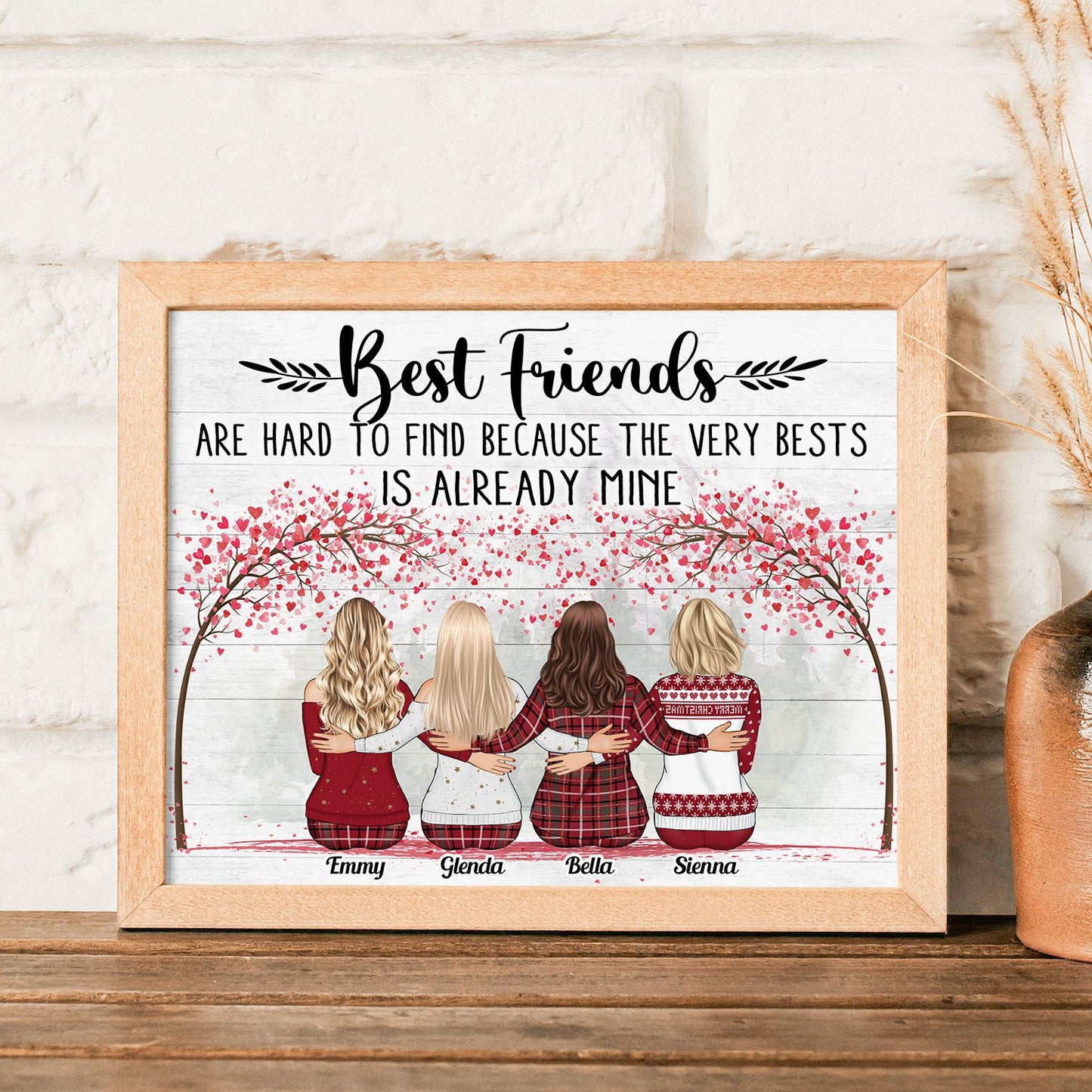 Best Friends Are Hard To Find The Bests Are Already Mine Pink Tree - Personalized Poster - Christmas Gift For Friends, Besties - Family Hugging