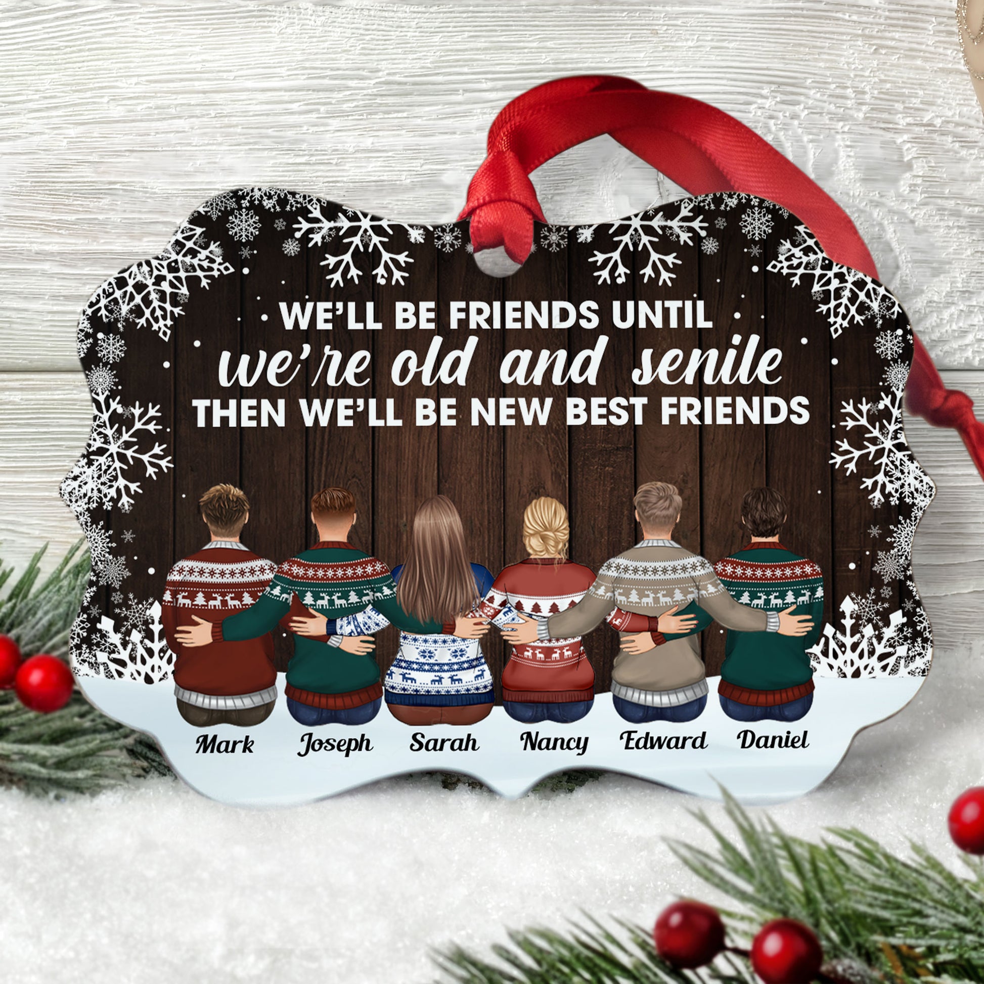 Best Friends Are The Family - Personalized Aluminum Ornament - Christmas Gift Friends Ornament For Besties - Family Hugging