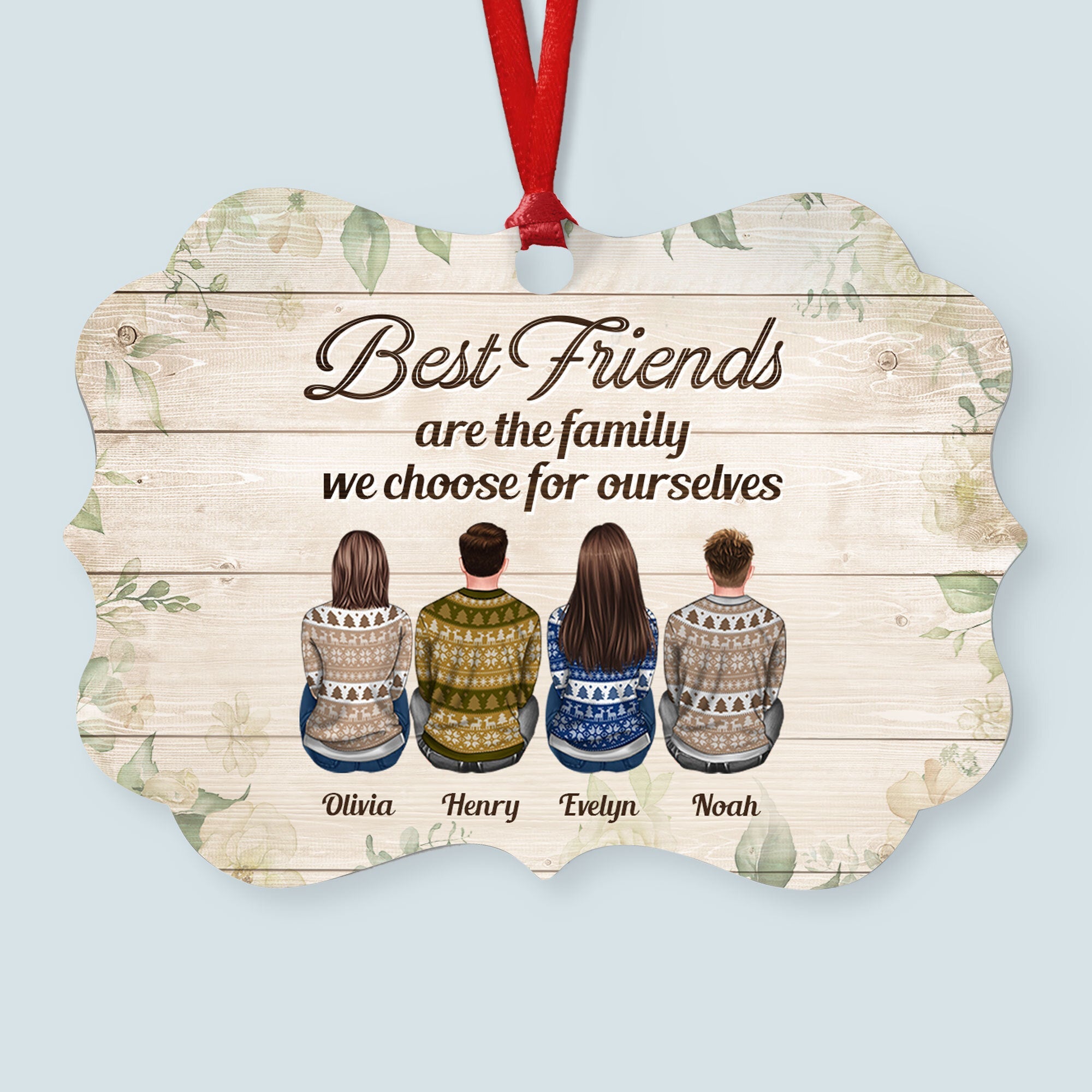 There's No Greater Gift Than Friendship - Personalized Aluminum Ornament -  Family Sitting