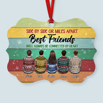 Best Friends Will Always Be Connected By Heart - Personalized Aluminum Ornament - Christmas Gift Friends Ornament For Besties - Ugly Christmas Sweater Sitting