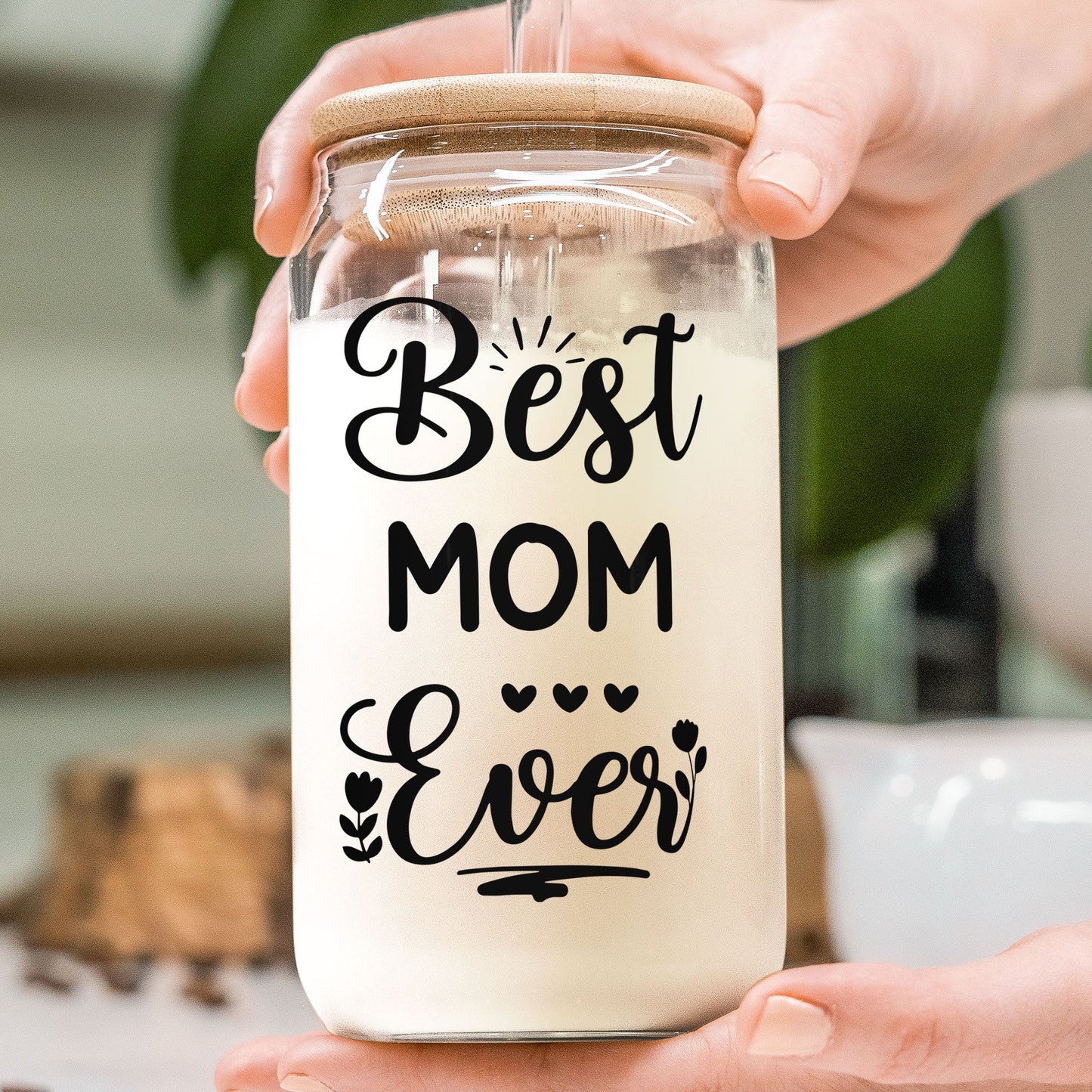 Best Mom Ever Custom Birthflower With Name - Personalized Clear Glass Cup