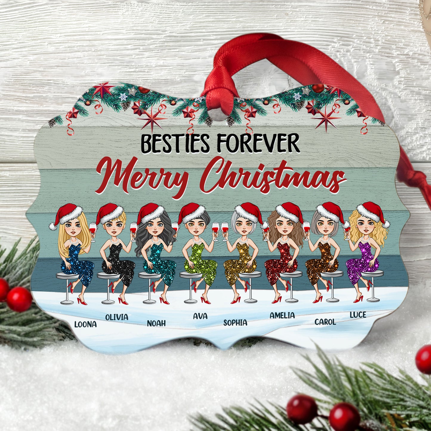 Besties Forever - Personalized Aluminum Ornament - Christmas Gift For Friends