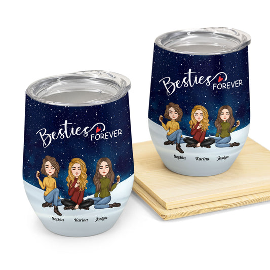Besties Forever Cartoon Version - Personalized Wine Tumbler - Birthday, Christmas, New Year Gift For Friends, Sistas, Sister, Besties, Best Friends, Soul Sisters