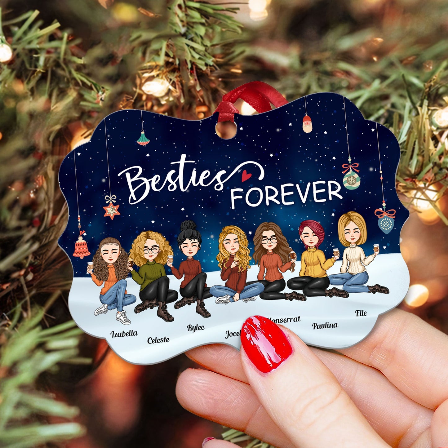 Christmas Eve - Besties Forever - Personalized Aluminum/Wooden Ornament - Christmas Gift For Friends, Besties, Soul Sisters