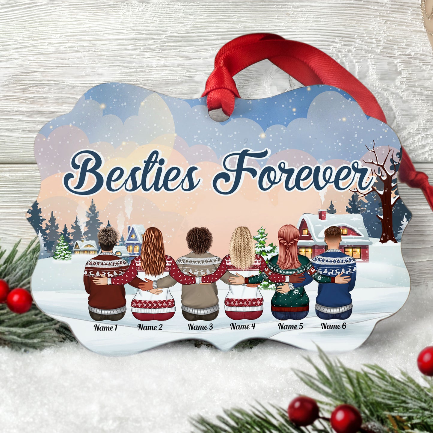 Besties Forever - Personalized Aluminum Ornament - Christmas Gift Friends Ornament For Besties - Family Hugging