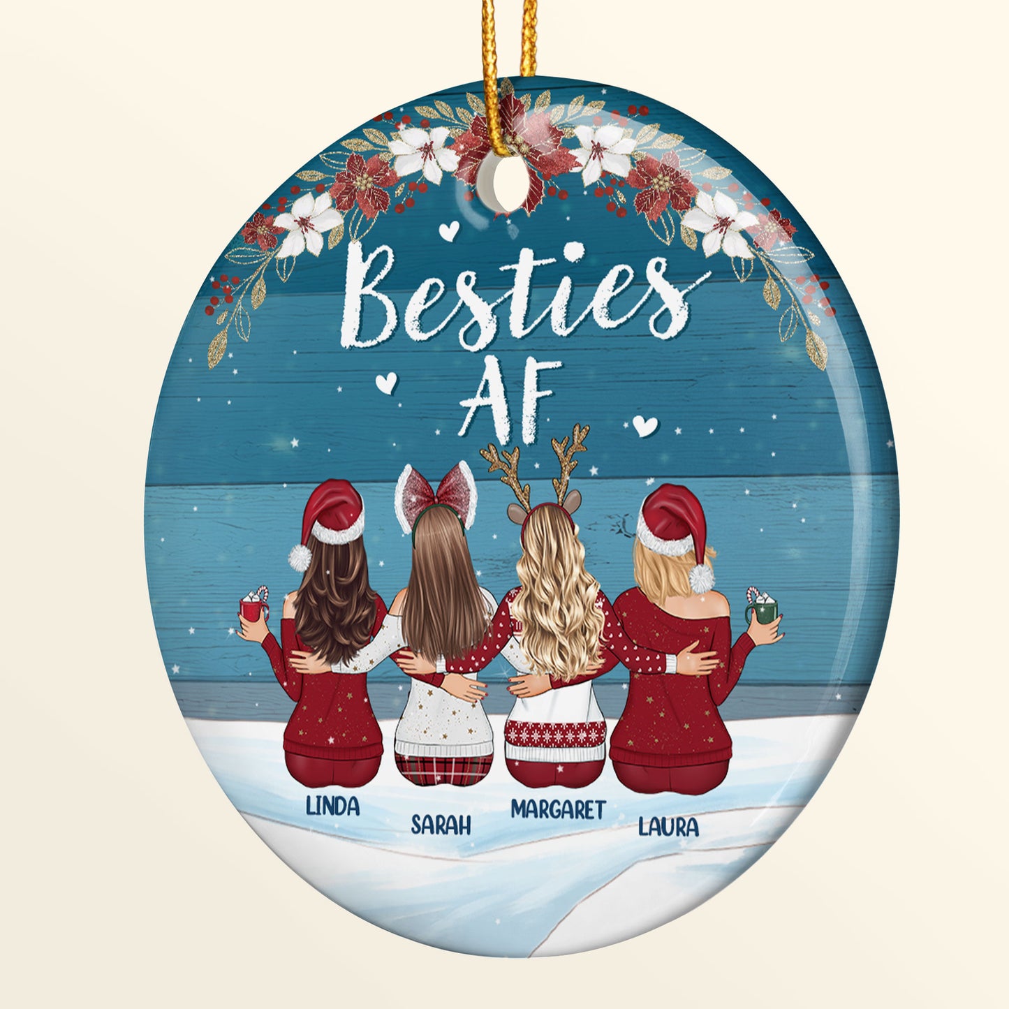 Besties AF - Personalized Ceramic Ornament - Christmas Gift For Best Friend