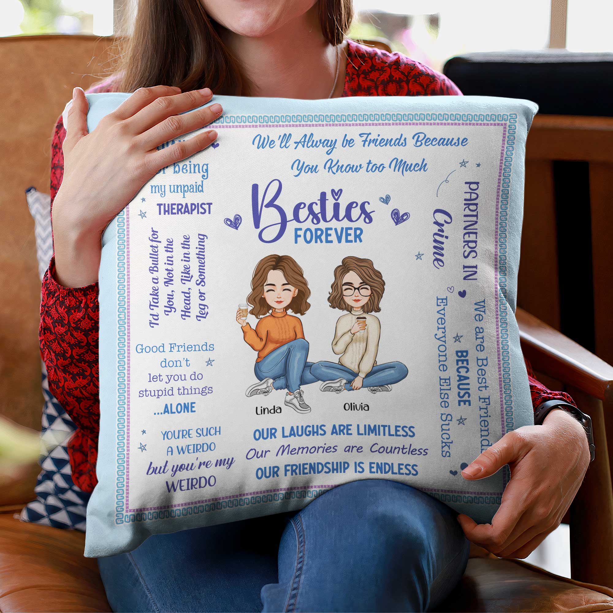 Besties Forever - Personalized Pillow (Insert Included)