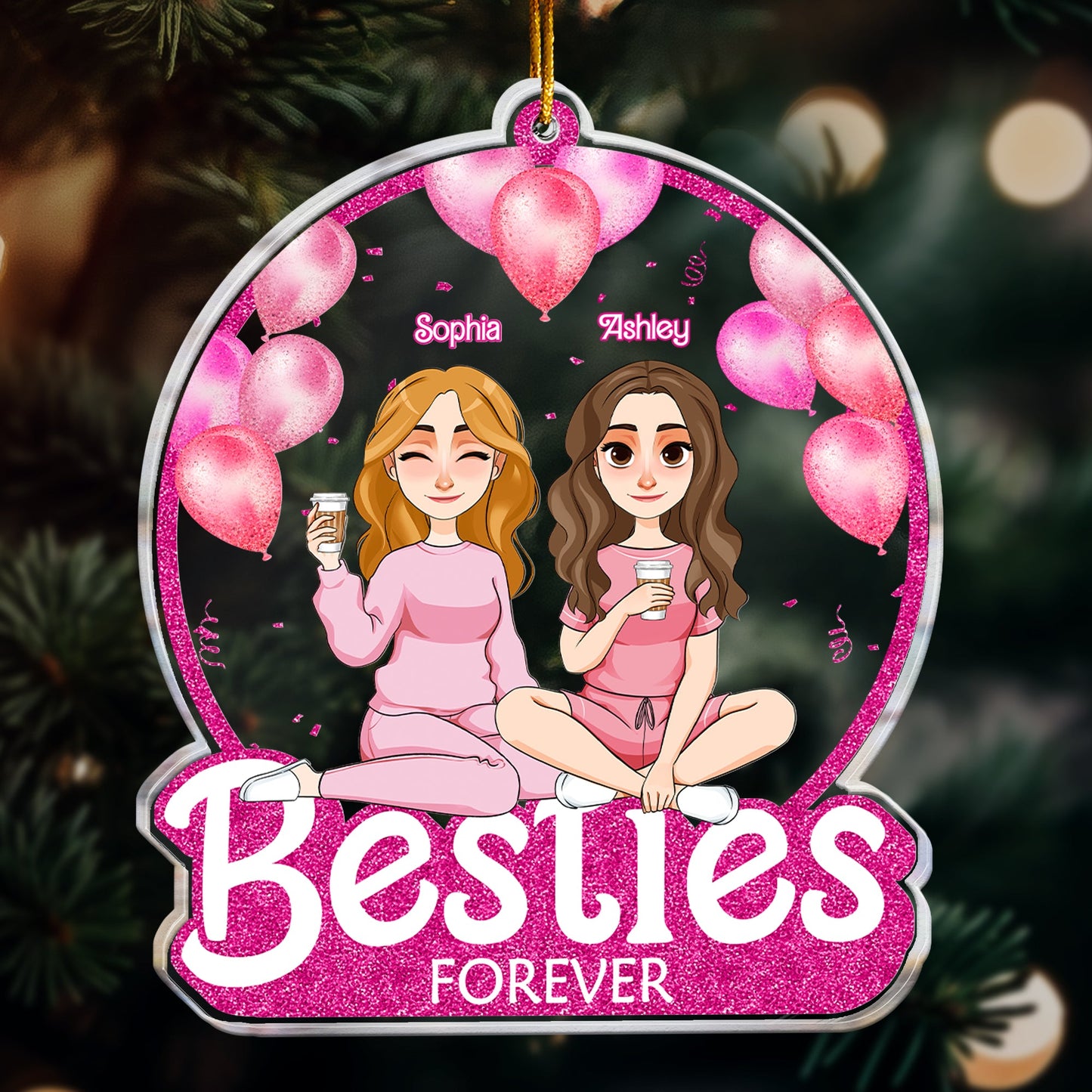 Besties Forever - Pink Version - Personalized Acrylic Ornament