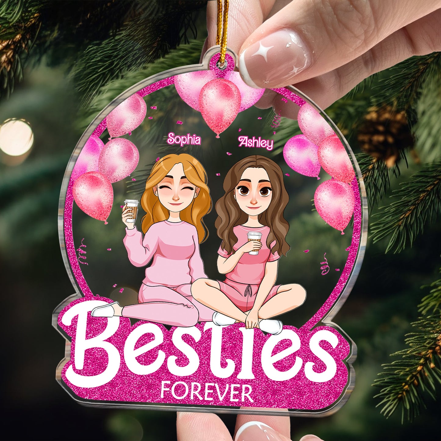 Besties Forever - Pink Version - Personalized Acrylic Ornament