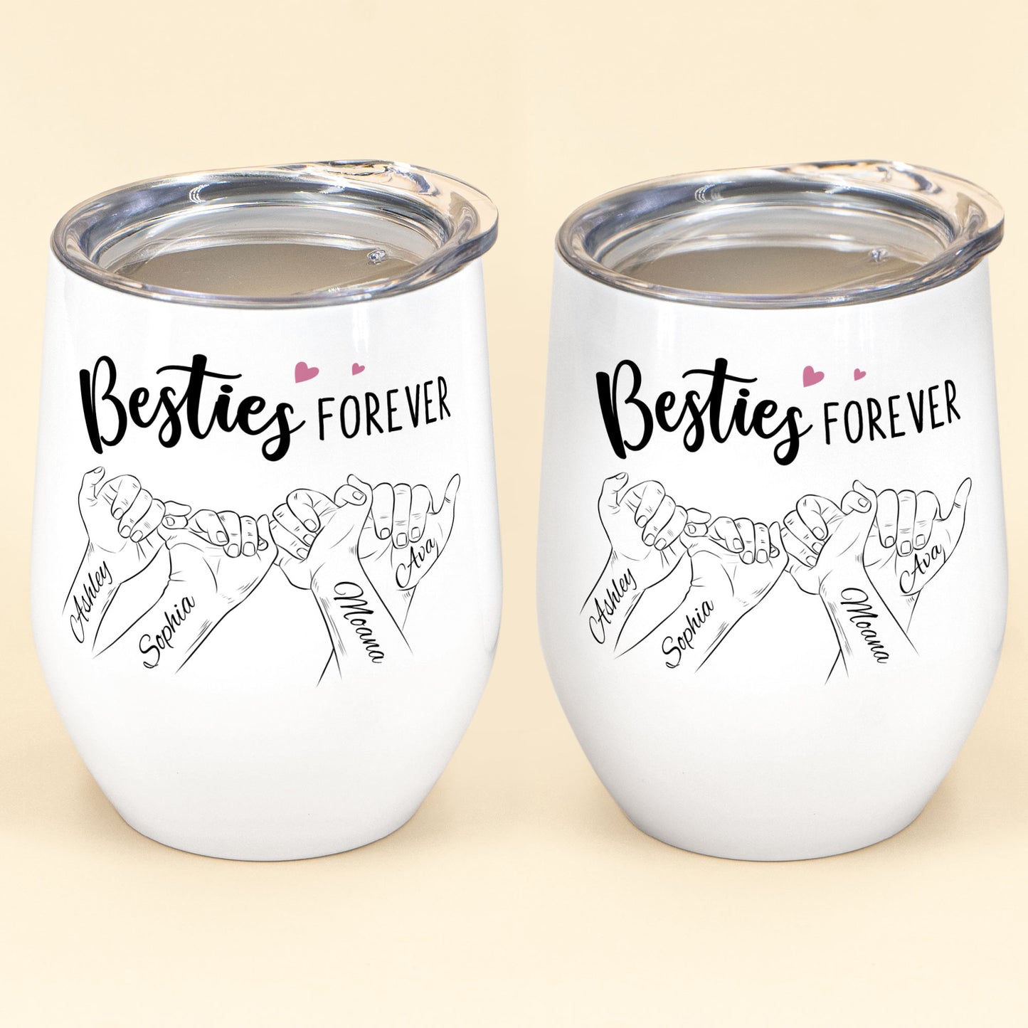 Besties Forever Pinky Promise - Personalized Wine Tumbler - Anniversary, Birthday Gift For Besties, Friends, BFF, Girl Crew