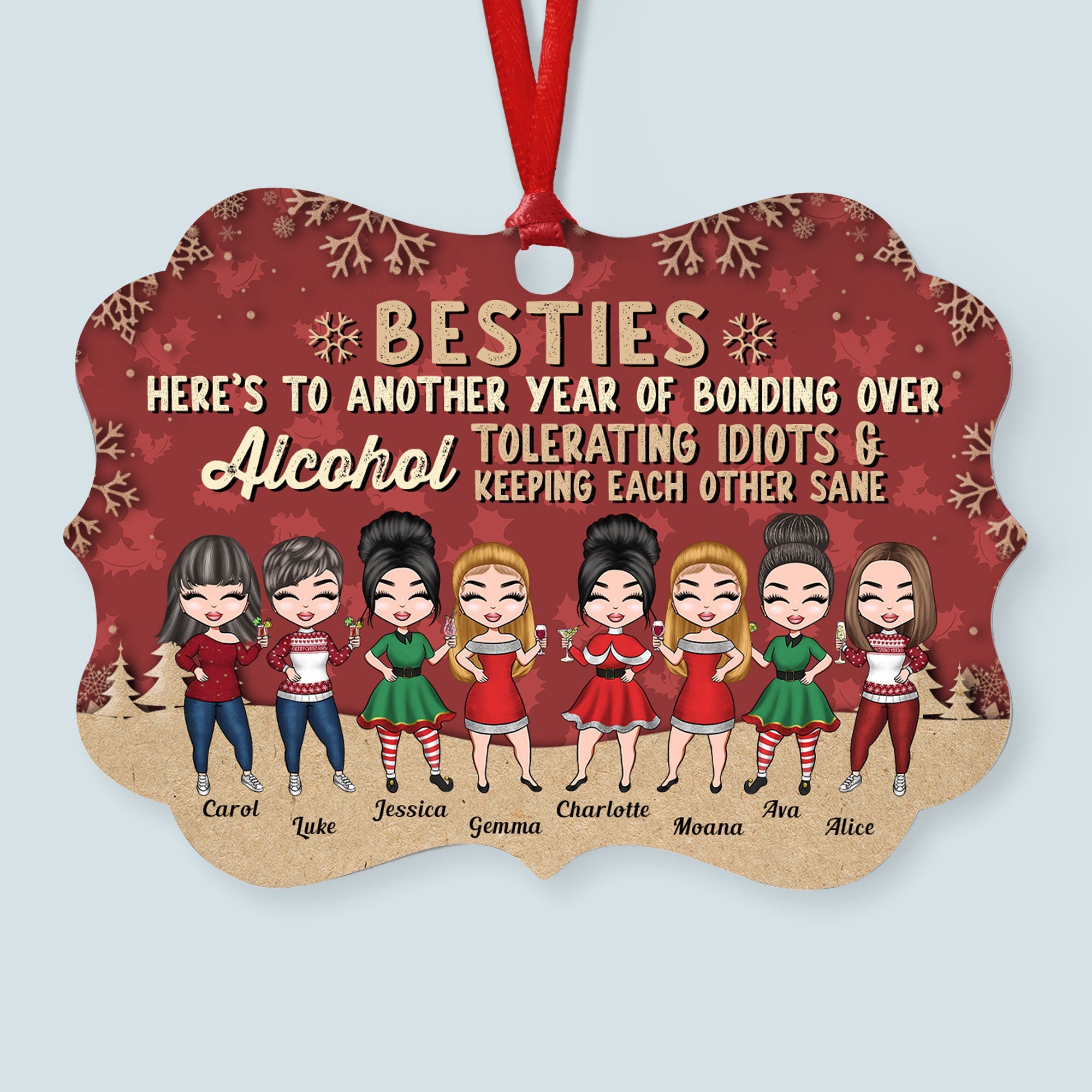 BFF Bonding Over Alcohol - Christmas Gift For Bestie - Personalized Wooden  Ornament | Red ribbon, Personalized ornaments, Personalized decor
