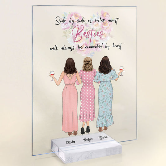 Besties Sisters Will Always Be Connected By Heart - Personalized Acrylic Plaque - Birthday Missing Gift For Besties, Best Friends, BFF, Soul Sisters