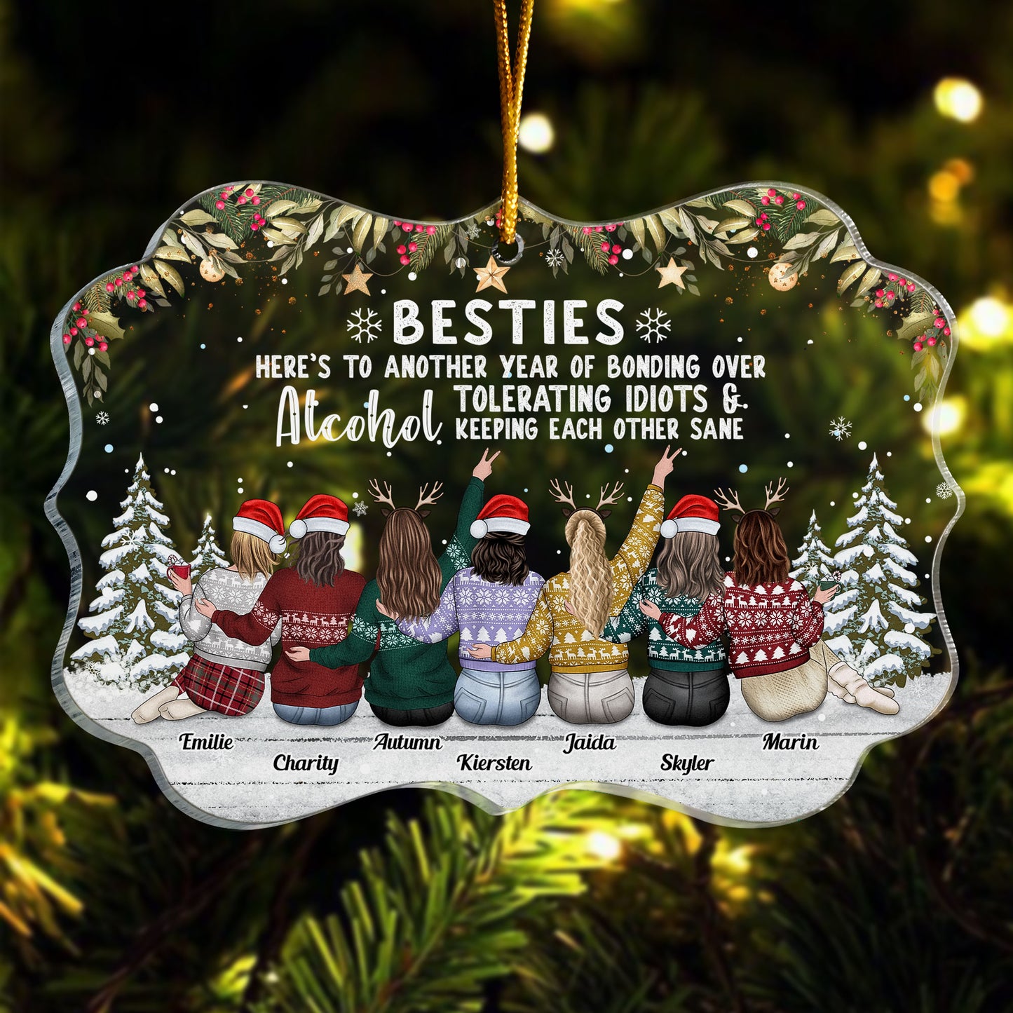 Besties To Another Year Of Bonding Alcohol - Personalized Acrylic Ornament
