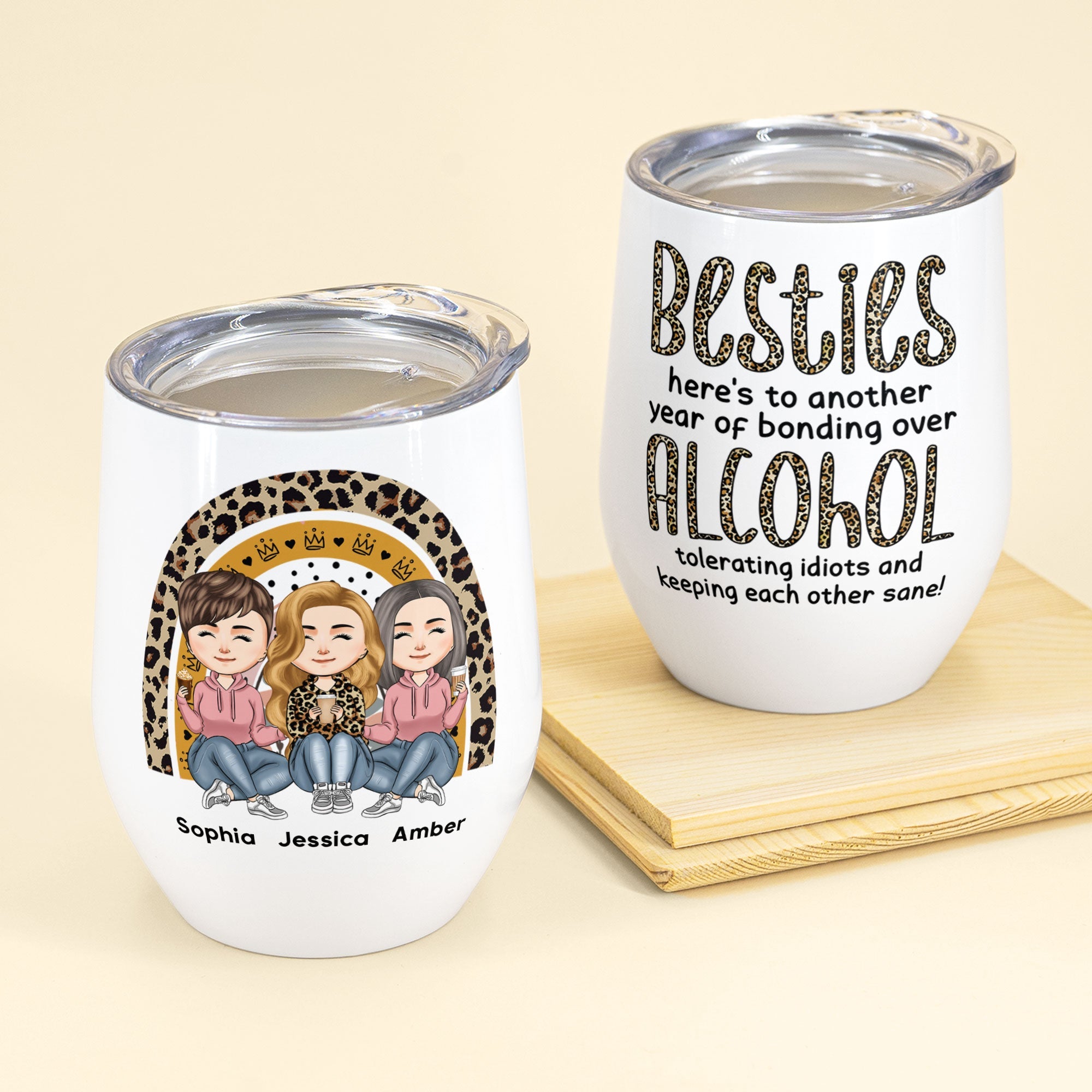 Besties AlcoholTolerating BondingOver Keeping Each Other Sane Personalized Wine Tumbler Birthday New Year Gifts For Best Friends Women 2