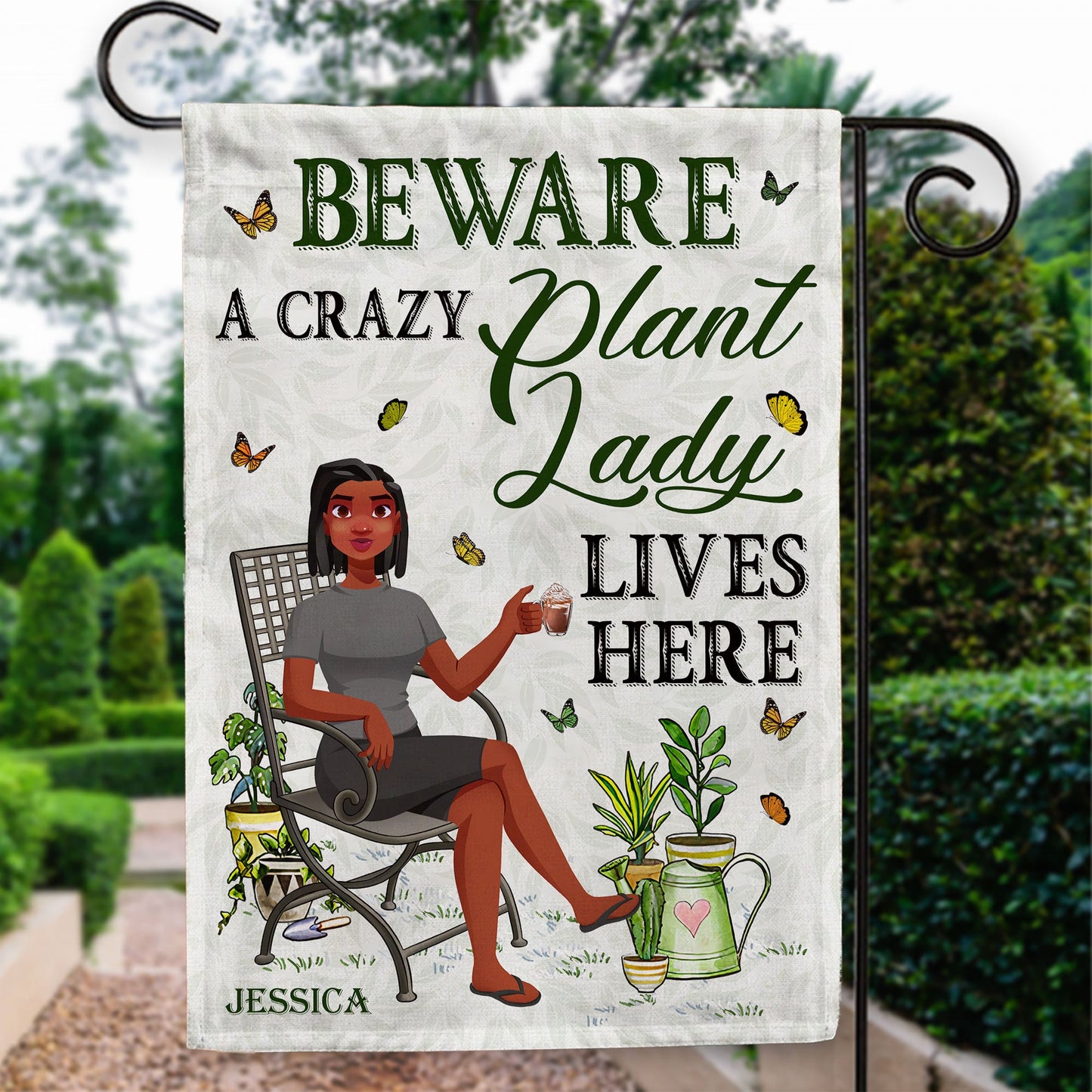 Beware A Crazy Plant Lady Lives Here - Personalized Garden Flag